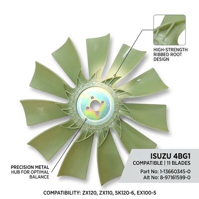 Specificità OEM 4BG1 Ventilatore di raffreddamento del motore diesel 11 lame 1-13660345-0 8-97161599-0 per la sostituzione ingegneristica di precisione dell'escavatore Isuzu