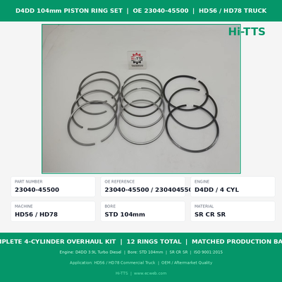 104 mm Motore diesel Piston Ring Set OE 23040-45500 Kit completo di riparazione 4 cilindri per camion D4DD HD65 HD78